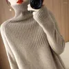 Suéteres femininos Mistura de lã 2023 Spring Spring Loose Turtleneck Color Solid Mald Draw Strip Sweater Bottoming Knit W199