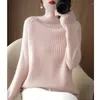 Suéteres femininos Mistura de lã 2023 Spring Spring Loose Turtleneck Color Solid Mald Draw Strip Sweater Bottoming Knit W199