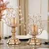 Kerzenhalter Kristallglashalter postmoderne Zimmer Dekor Metall Candlestick Goldener Tisch Ornamente Luxus eleganter Heimtisch