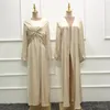 Roupas étnicas muçulmanas cetim abaya 2 peças conjunto hijab wrap vestido abayas abayas quimono mulheres roupas islâmicas dubai peru modesta correspondência