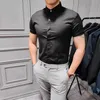 Men's Casual Shirts Short Sleeved Men Dress Business Formal Shirt NonIron Summer Embroidered Buckle Bee Office Elegant Clothes 230822