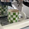 Kubki retro zielony szachownica ceramiczna kubek fatowy kubek kawa latte para woda koreańskie akcesoria