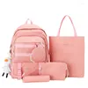 School Bags 4Pcs Set Backpacks For Student Bag Girls Multifunctional Handbag Large Capacity Girl's Pencil