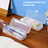 Lärande leksaker Kawaii Clear Pencil Case Dubbelskikt Multifunktion Kids Pen Creative Pencil Box Office School Large Capacity Storage Organizer