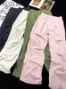 Women s Pants s YOZOU Y2k Cotton Cargo Baggy Wide Leg Trousers with Rivets Oversize Bottoms Pink Black Green White Rave Outfits 230822