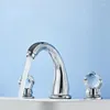 Bathroom Sink Faucets Basin Faucet Black Widespread Tap Brass Gold 3 Hole Crystal Handle And Cold Water