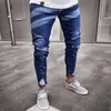 Men's Jeans European And American Torn Denim Painted Zipper Personalized Slim Fitting Ripped Small Leg Skinny Men