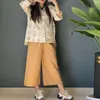 Kadınlar iki parçalı pantolon pamuk keten set kadınlar Orta Doğu baskı gömlek üstleri Suudi Arabistan sokak kıyafeti eşleşme setleri geniş bacak
