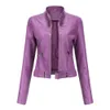 Femmes En Cuir Faux Femmes Veste Automne Printemps Moto Biker Fermeture Éclair Violet Violet Rouge Café Manteau Mode Veste Cuir Femme 230822