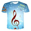 Camisetas masculinas As mais recentes notas de música masculina e feminina de verão Notas de música fresca versátil colorido 3D de mangas curtas em grande tamanho grande