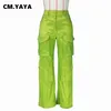 CM.Yaya Women Fashion Multi Pocket Front Safari Style Sawn jogger Pants 2023 New Summer Zipper Fly Rose Red Cargo Brouts L230822