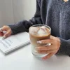 Tassen Untertassen gestreifte Kaffeegläser Einfacher trinken transparent für Cappuccino Milch Fruchtsaft Tee Wasser Frühstücks Becher
