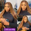 Ombre Honey Blone Wigs 220%Densidade HD Lace Frontal Wig reto Destaque Belra Human Human Human 13x4 Wigs frontal de renda para mulheres pré -explodidas