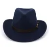 2019 Western Cowboy Hat Wol Filter Filt Bim Fedora Hats With Belt Buckle Men Women Carnival Party Trilby Hat Sombrero201a