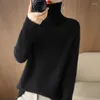 Suéteres femininos Mistura de lã 2023 Spring Spring Loose Turtleneck Color Solid Mald Draw Strip Sweater Bottoming Knit W199