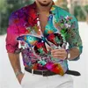 Męskie koszule Sprzedawanie mody Luksusowa lamparta koszulka pojedyncza piersi z nadrukiem z długim rękawem Hawajski top plus rozmiar