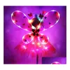 Autres fournitures de fête d'événement Ensemble de costumes LED Flutterby Girls - Bandeau de baguette Tutu avec ailes de papillon lumineuses pour les 2 à 8 ans parfait Dhcbx