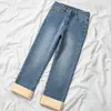 Jeans femminile 2023 più velluto calda straordinario calda lunghezza della caviglia donna autunno inverno inverta pantaloni dritti elastici