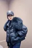 Chaqueta acolchada de invierno de piel sintética para mujer, Parkas cortas con cuello de mapache Real grande para mujer, abrigo grueso y cálido 90% de plumón de ganso suelto 230822