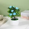 Decorative Flowers Wreaths Artificial Bonsai Easy Care Realistic No Watering Simulation 12 Fake Rose Potted Plant Home Supplies 230822