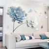 Wall Stickers Large White Blue Flower Lotus Butterfly Removable 3D Art Decals Home Decor Mural for Living Room Bedroom 230822