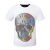 Herren-T-Shirts Plinxple Original Design Sommer Männer T-Shirt Hip Hop-Strass glänzen Kurzarmschädel Tees Party Weiß 144