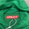 Зеленая капюшона CPFM Мужчины Женщины 1 1 Высококачественный пенопластовый принт CPFM XYZ Hoodie Негабаритная тяжелая ткань капюшона L0822