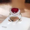 Cluster Rings Temperament Simulation Red Tourmaline Gem Heart Shaped Opening Ring Female 925 Stamp Fashion Jewelry Party Birthday Gift