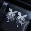 Dangle Earrings Shining Silver Color Butterfly For Women White Zircon Tassel Wedding Party Jewelry Gifts