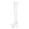 2022 Spring och Autumn New Fine Heel White Kne Length Boots Thick Sole Anti Side Zipper Elastic Women's Large 230822