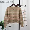 Camiscedores femininos Komiyama Single Bastted Stripe Cardigans Femme Small Fragrance Sweater Roupas de etono Sweet Gentle Knitwears Tops 230822