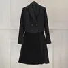 Robes de travail de qualité supérieure, ensembles Blazer, jupe, costumes pour femmes, col cranté, manches longues plissées, taille XXL, automne hiver 2023