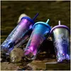 Tumblers 350Ml As Double-Layer Plastic Tumbler Gradient Color Mermaid Tail Electroplated Sequined Water Cups With Sts Drop Delivery Dh3No