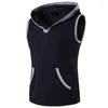 Men's Tank Tops Fashion 2023 Summer Wear Sport Joggers GYM Fitness Run Hooded Hip Hop Hitting Scene Sleeveless Vest Male Young