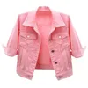 Women's Jackets Multicolor Jean Jacket Spring Autumn Women Denim Tops Pink Color Solid Short Three Quarter Sleeve