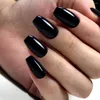 False Nails 24Pcs Shiny Black Short Ballerina Coffin Fake With Jelly Glue Artificial Press On Manicure Tools