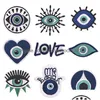 Naaiconten gereedschap Evil ogen ijzeren ogen goth punk retro geborduurde blauwe appliques voor kledingjack hoeden tassen Diy Craft Access Dhsib