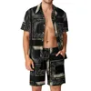Men's Tracksuits Retro Mod Men Sets Abstract Squares Casual Shirt Set Fashion Beach Shorts Summer Design Suit Two-piece Clothes Large Size