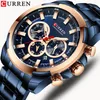 Curren Fashion Casual rostfritt stålklockor Herrkvarts armbandsur kronograf sportklocka lysande pekare klocka male230t