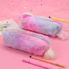 Learning Toys 1PC Kawaii Creative Pencil Case Gradient Color Cute Girl Plush Octagonal Pen Bag Girl Student Simple Storage Bag