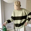 Kvinnors tröjor stripe pullover tröja för kvinnor på hösten och vinterkoreansk version Lossa utländsk luftfärgkontrast Rund hals QWI5