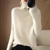 Suéteres femininos Mistura de lã 2023 Spring Spring Loose Turtleneck Color Solid Mald Draw Strip Sweater Bottoming Knit W199