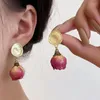 Dangle Earrings Charming Coin Rose Flower Drop 2023 Elegant Resin Pendientes Mujer