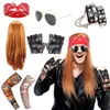 Outros eventos de festa dos anos 80 Acessórios para figurinos de metal pesado Halloween Disco Fantasy Wig Bandana Sunglasses Skull Bracelet luvas 230821