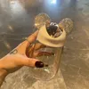 Wine Glasses Cute Rat Ears Rhinestones Glass Cups Transparent Diamond-encrusted With Pull Rope Water Mugs Portable Tea Coffee Drinkware