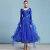 Stage Wear Ballroom Dance Dress for Women Competitie Standaard Moderne danskleding Lange mouw Waltz Costuums