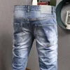 Мужские джинсы модная уличная одежда Мужчина Ретро светло -голубые растяжки