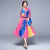 Two Piece Dress Spring Fall Runway 2 Womens Sets Colorful Floral Print O Neck Long Sleeve Top Shirt Blouse Midi Pleated Skirt Suits Outfit 230822