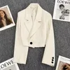 Costumes pour femmes Blazers coréens manteaux courts femmes couleur unie Beige simple bouton vêtements d'extérieur adolescents Allmatch printemps automne veste de bureau 230821