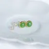 Stud -oorbellen 925 Sterling Silver Hetian Jade Round For Women Girls Gold Color Daily Style Jewelry